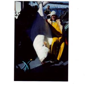 Circa 1990. Back during  the 24-hour long-line halibut openers in SE Alaska. My husband and I became adept at long-liner openers - without a crew.  Just he and I landed this 300 + lb halibut, along with the rest of the fish on that opener. I am 24-years-old in this photo. 